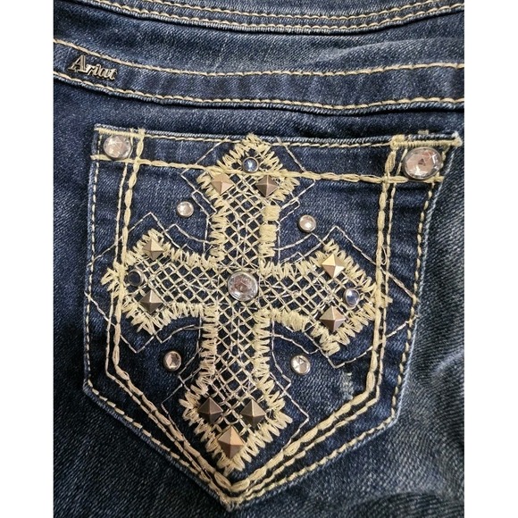 Ariat Ruby Denim Jeans Women 26x30 Thick Stitch Embellished Western Boot Cut - Picture 2 of 15